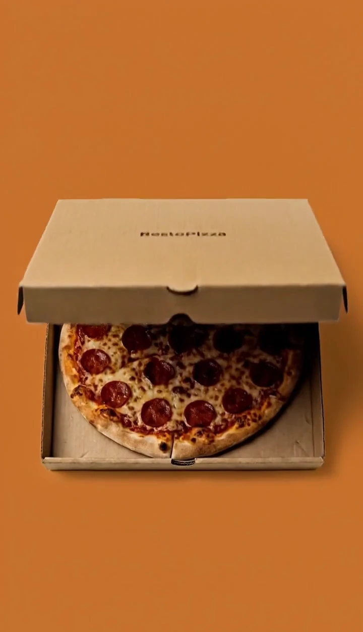 Pepperoni pizza in an open RestoPizza box