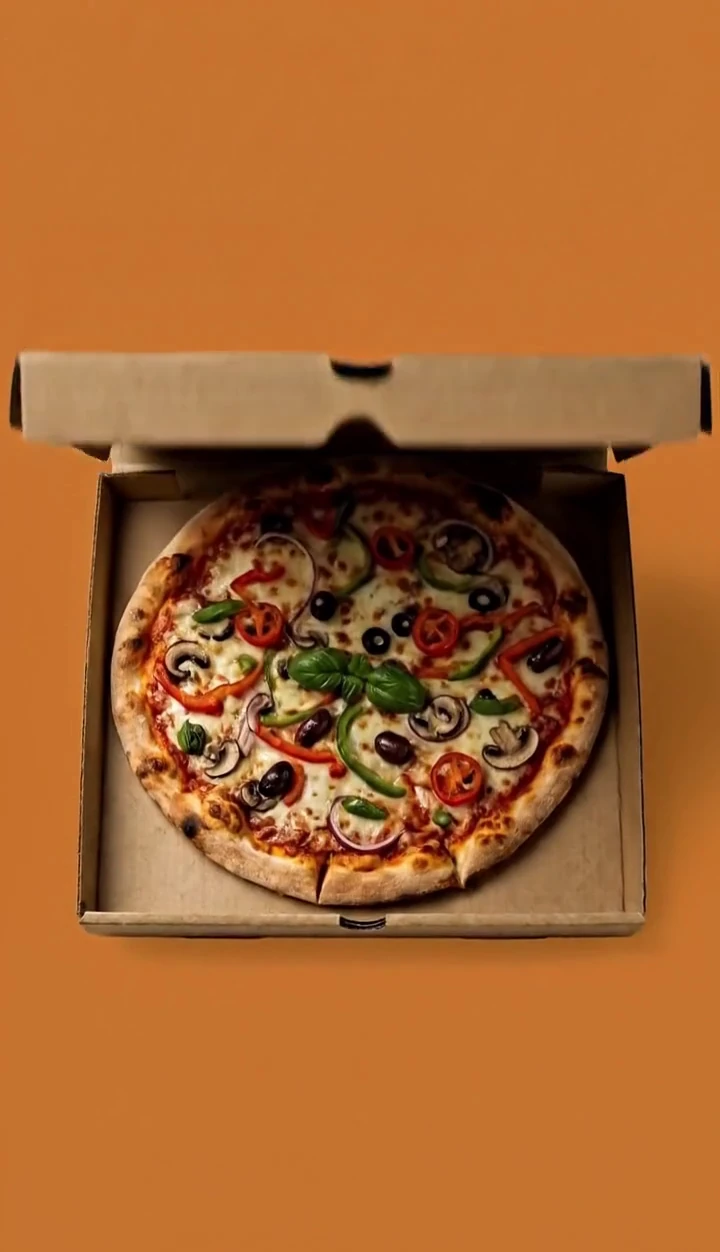 Vegetarian pizza in an open RestoPizza box
